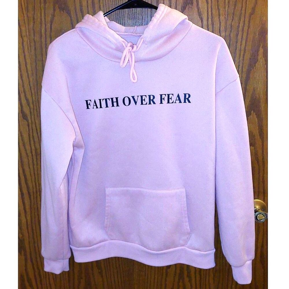 Faith Over Fear Pink Fleece Hoodie Scripture Psalm 118 Small